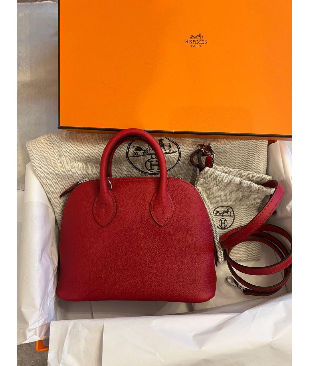 HERMES Красная кожаная сумка с короткими ручками, фото 8