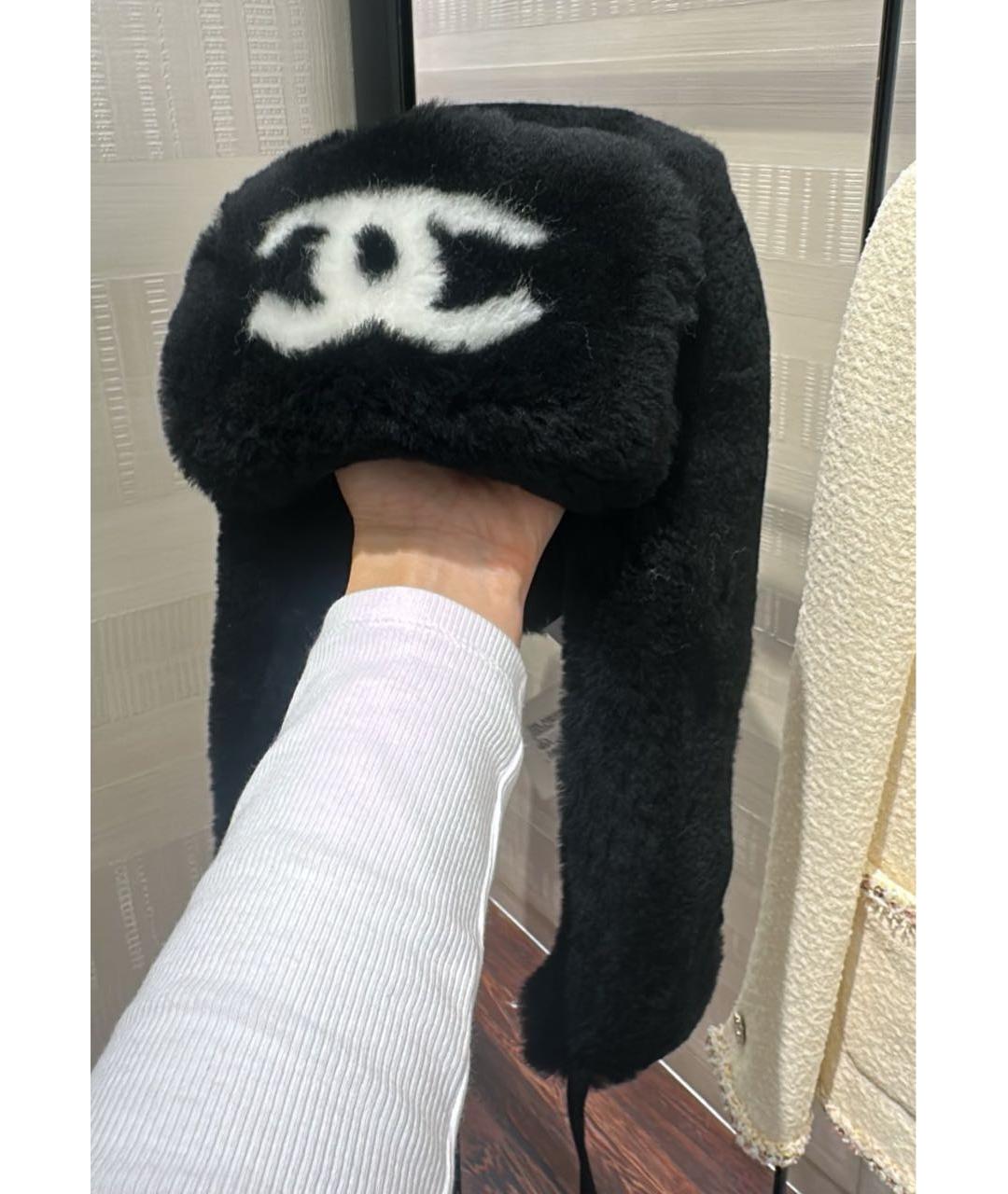 CHANEL Черная шерстяная шапка, фото 2