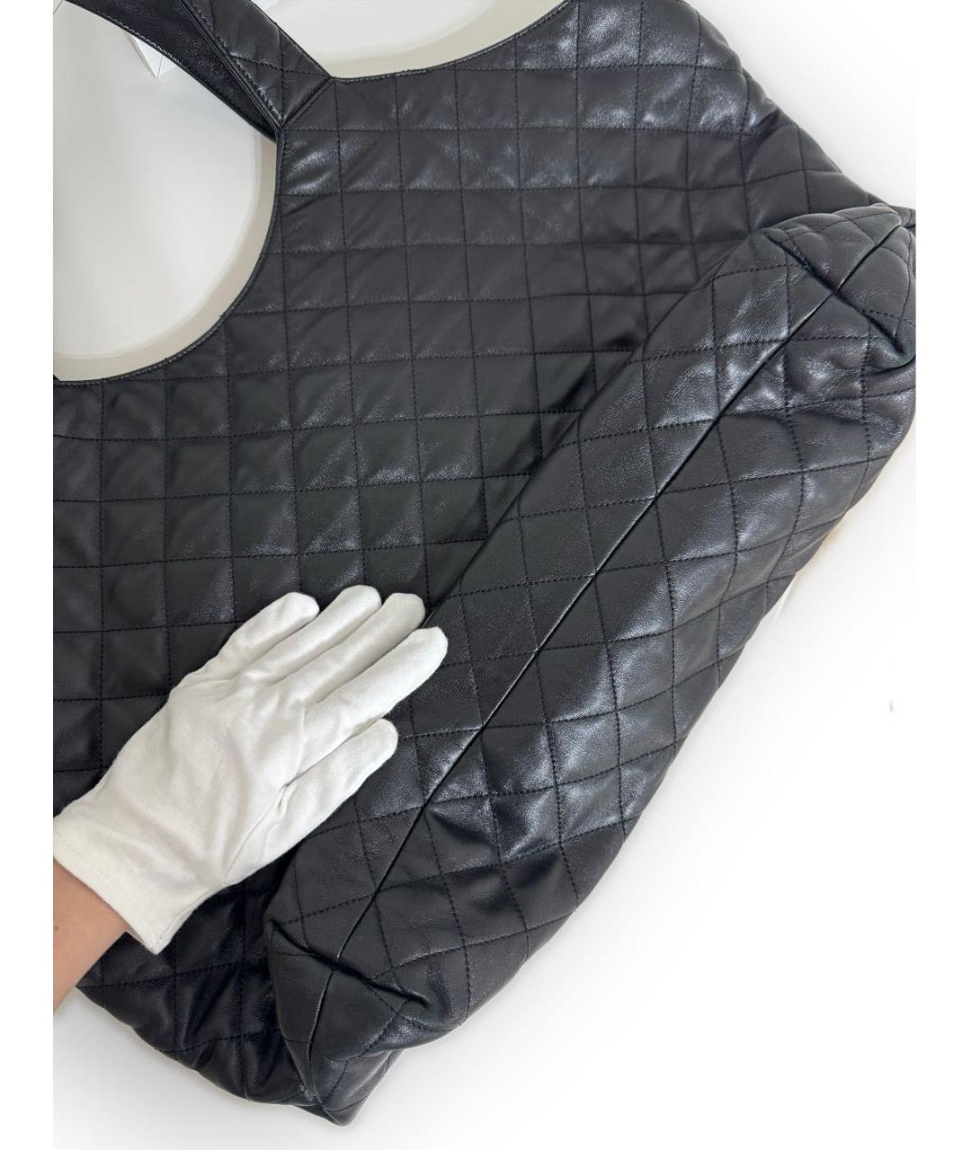 SAINT LAURENT Черная кожаная сумка с короткими ручками, фото 4