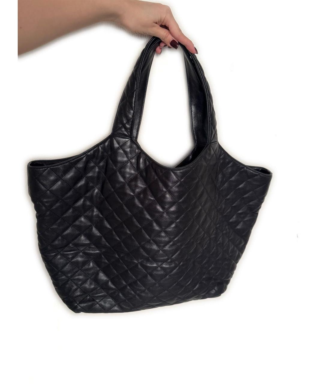 SAINT LAURENT Черная кожаная сумка с короткими ручками, фото 2