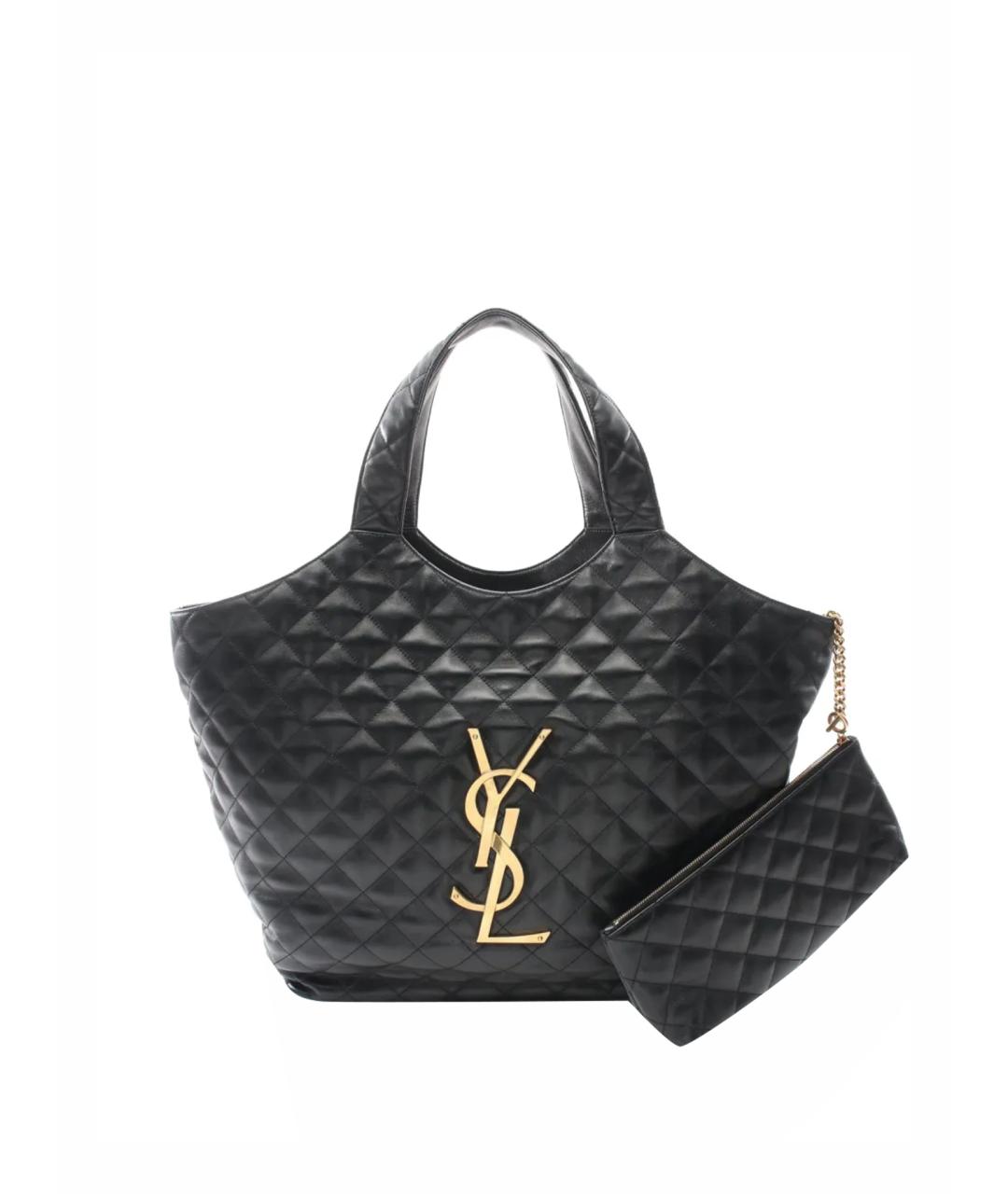 SAINT LAURENT Черная кожаная сумка с короткими ручками, фото 1