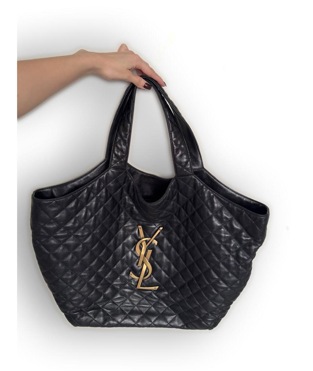 SAINT LAURENT Черная кожаная сумка с короткими ручками, фото 9