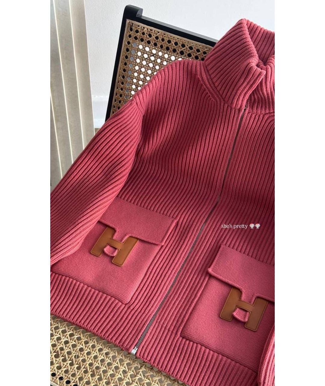 HERMES Коралловый шерстяной кардиган, фото 2