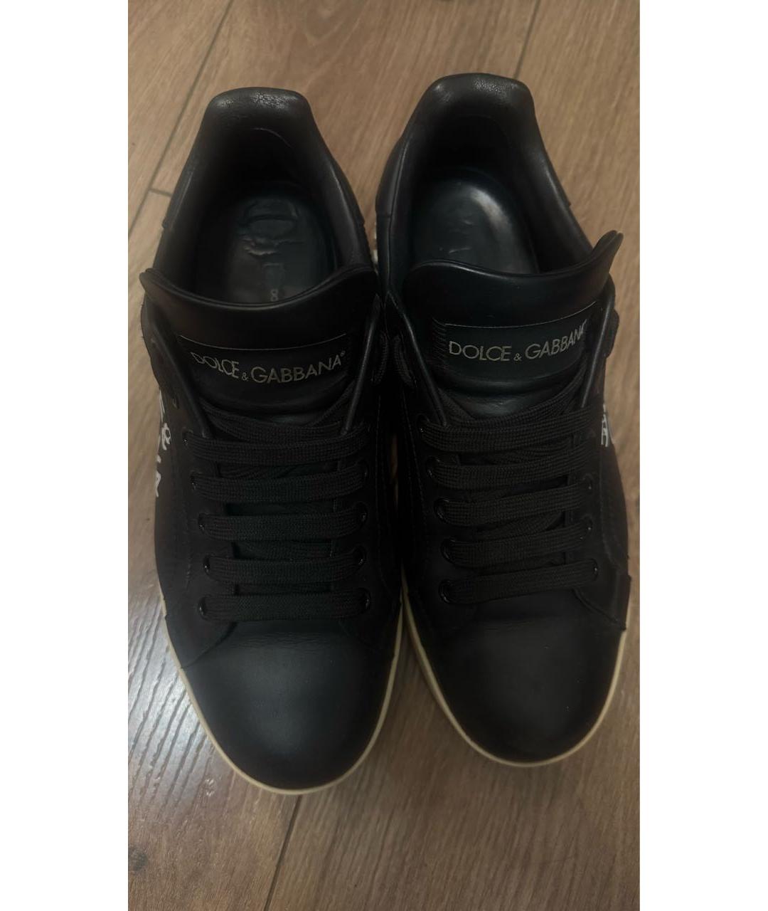 DOLCE&GABBANA Черные кожаные кеды, фото 2