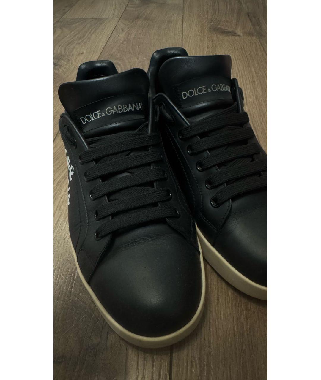 DOLCE&GABBANA Черные кожаные кеды, фото 3