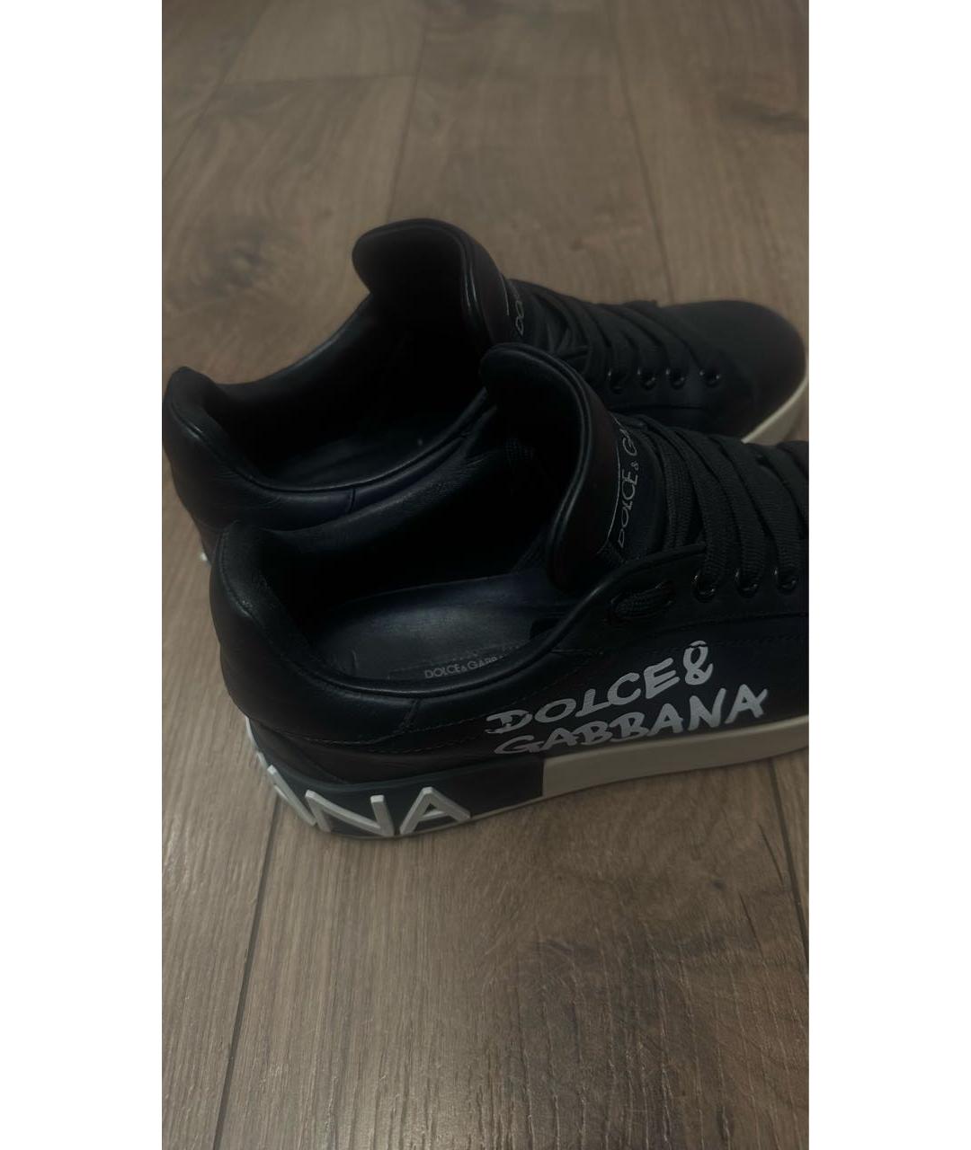 DOLCE&GABBANA Черные кожаные кеды, фото 5