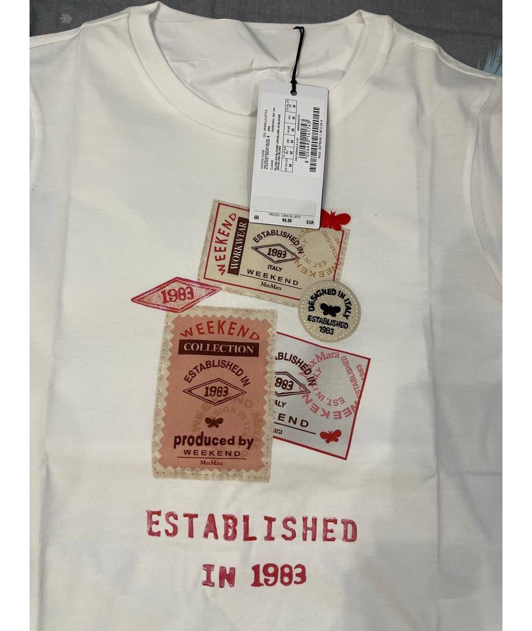 WEEKEND MAX MARA Белая хлопковая футболка, фото 2