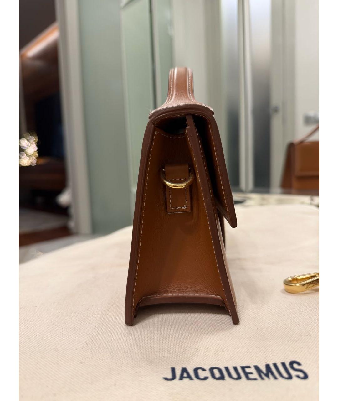 JACQUEMUS Коричневая кожаная сумка с короткими ручками, фото 4