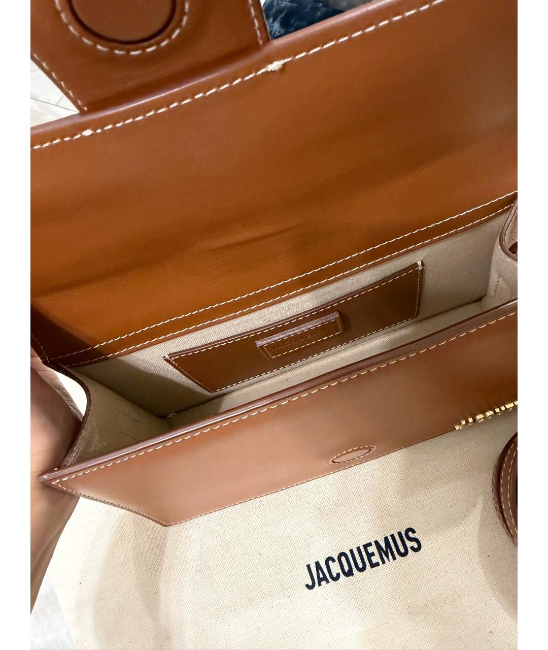 JACQUEMUS Коричневая кожаная сумка с короткими ручками, фото 7