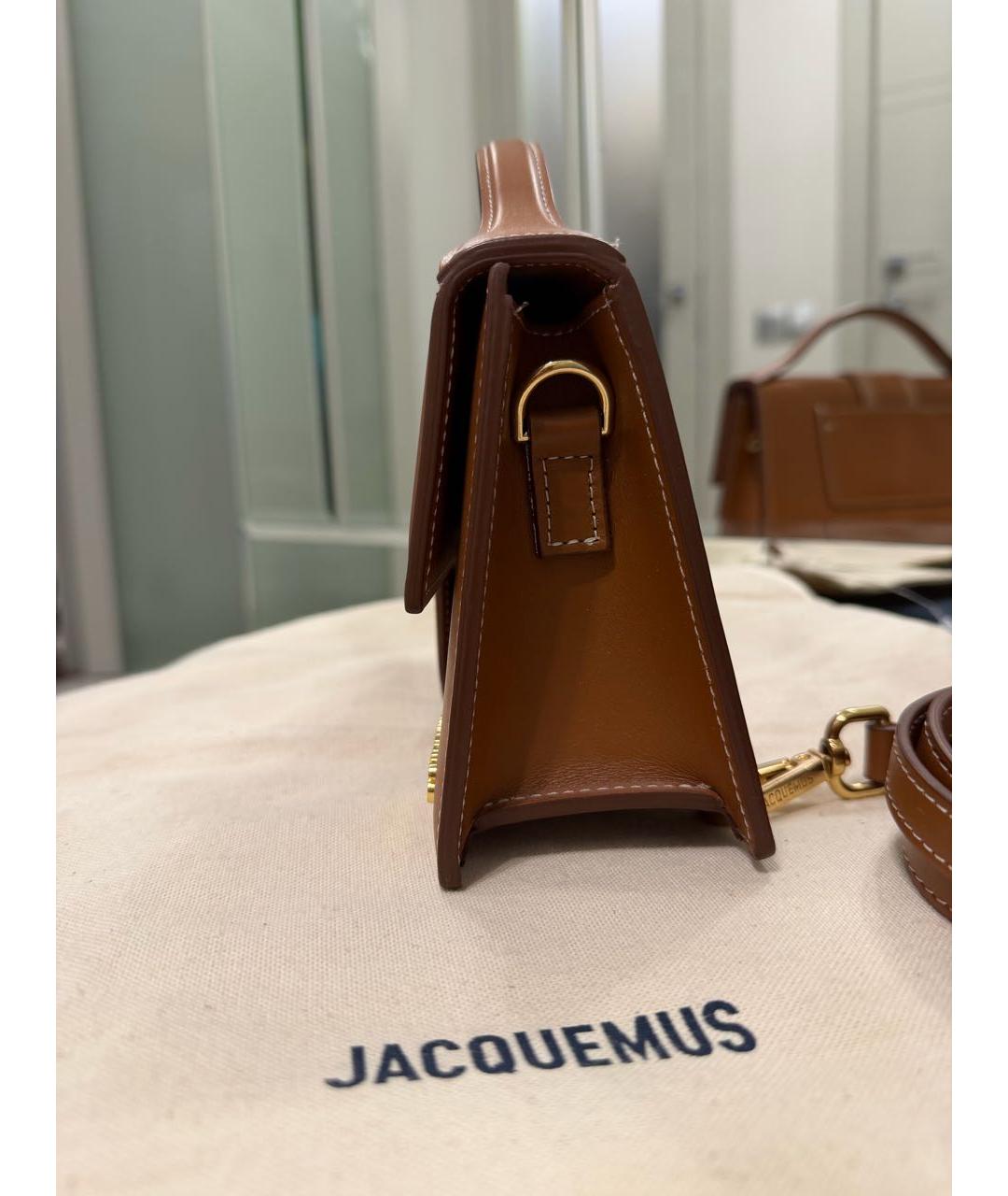 JACQUEMUS Коричневая кожаная сумка с короткими ручками, фото 2