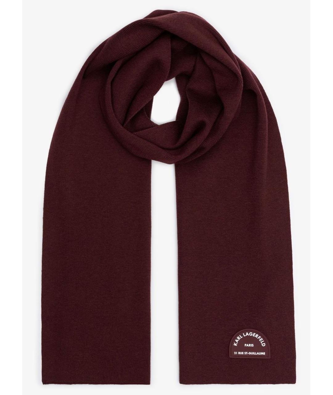 KARL LAGERFELD Бордовый шерстяной шарф, фото 5