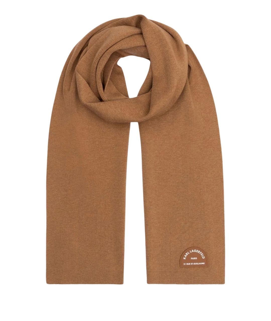 KARL LAGERFELD Коричневый шерстяной шарф, фото 1