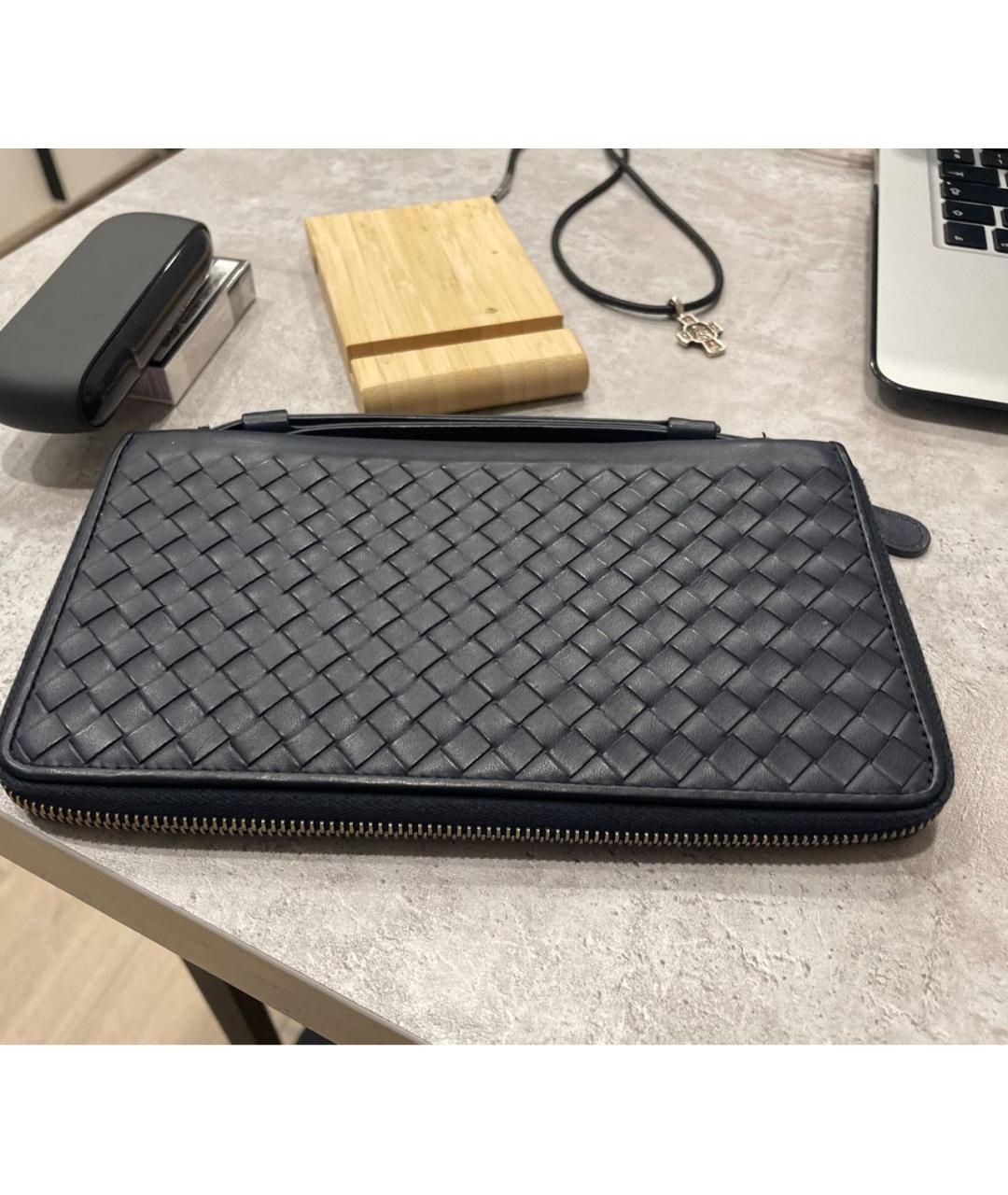 BOTTEGA VENETA Синий кожаный кошелек, фото 9