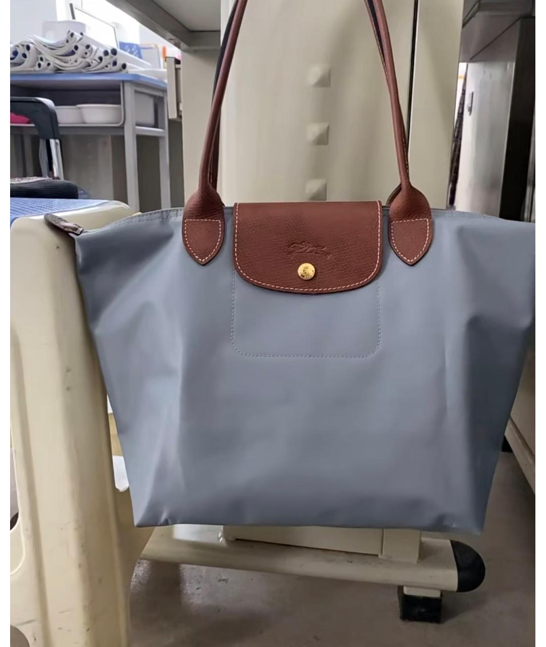 LONGCHAMP Голубая тканевая сумка с короткими ручками, фото 4