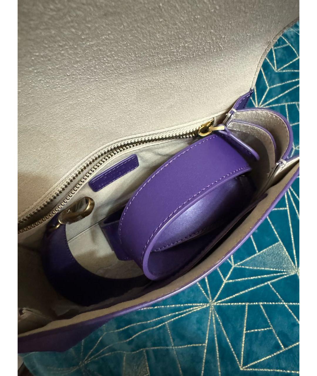 PINKO Фиолетовая кожаная сумка с короткими ручками, фото 4
