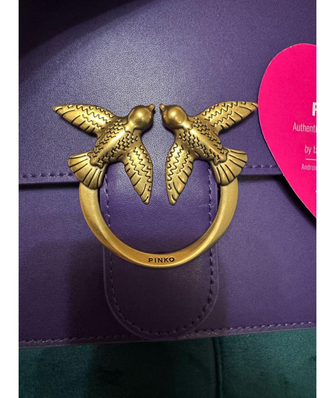 PINKO Фиолетовая кожаная сумка с короткими ручками, фото 6