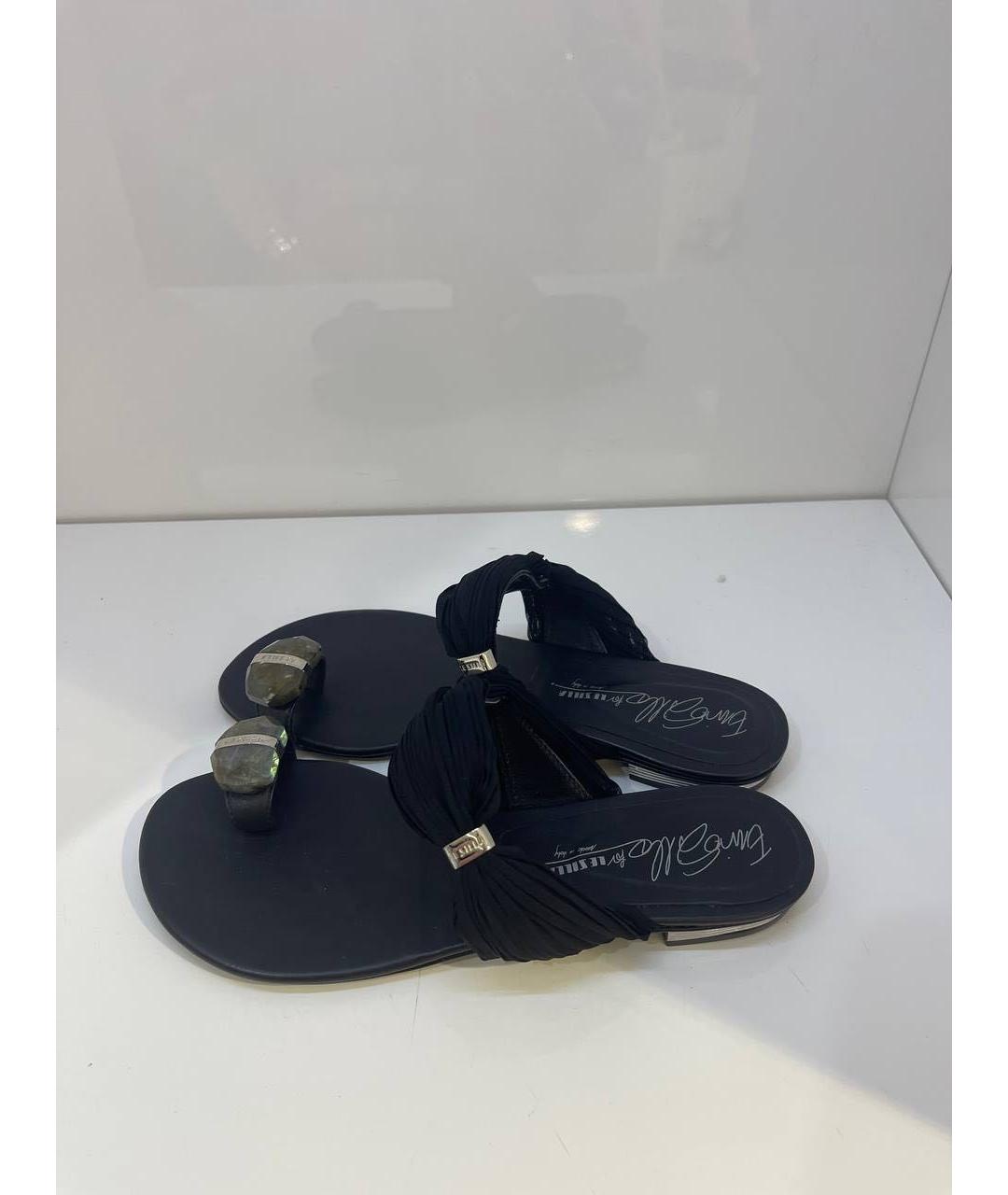 LE SILLA Черные кожаные шлепанцы, фото 4