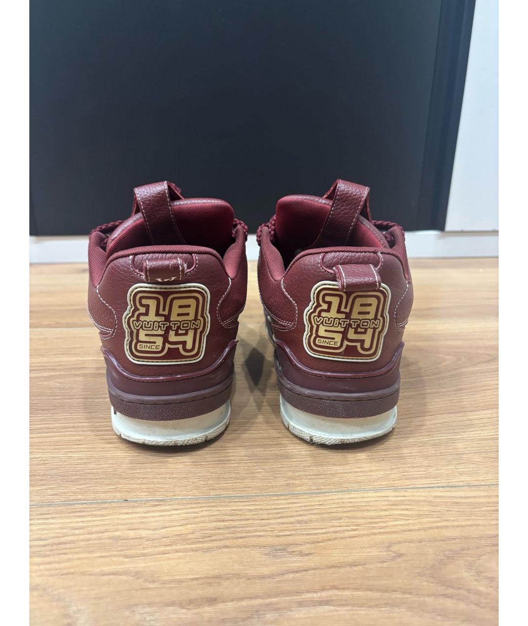 LOUIS VUITTON Бордовые кожаные высокие кроссовки / кеды, фото 4