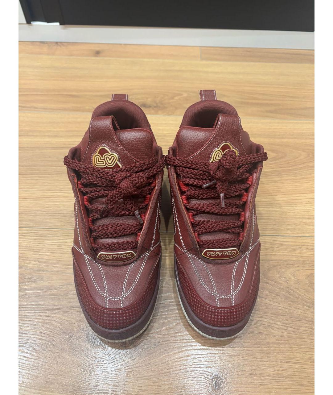 LOUIS VUITTON Бордовые кожаные высокие кроссовки / кеды, фото 2