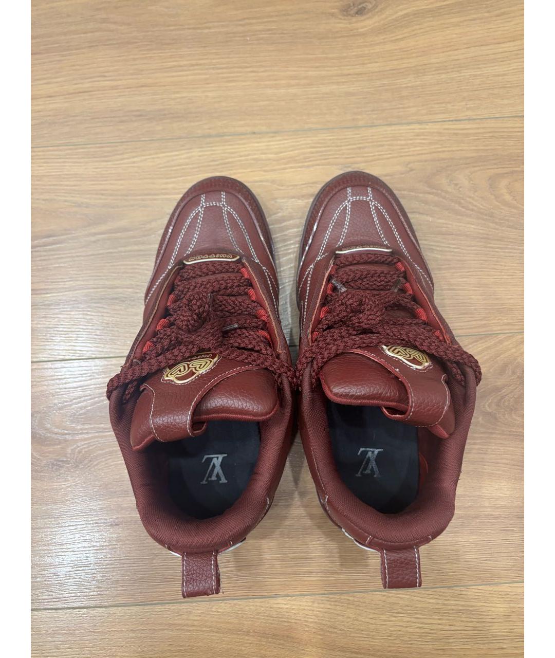 LOUIS VUITTON Бордовые кожаные высокие кроссовки / кеды, фото 3