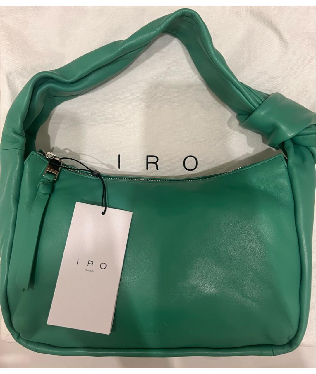 IRO Зеленая кожаная сумка с короткими ручками, фото 5