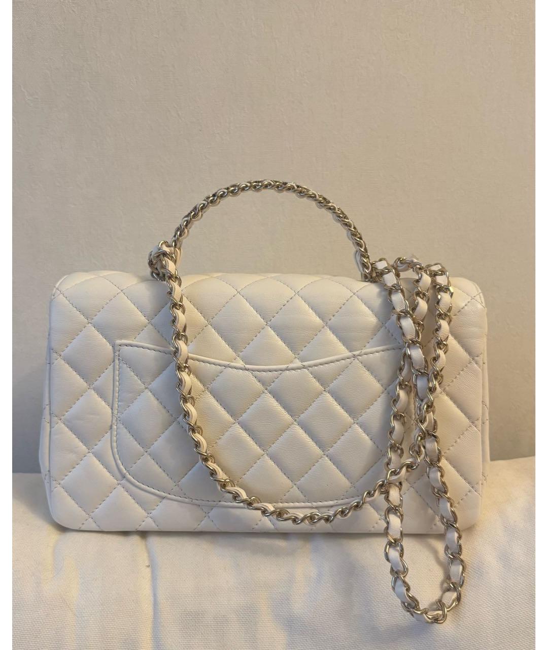 CHANEL Белая кожаная сумка с короткими ручками, фото 2