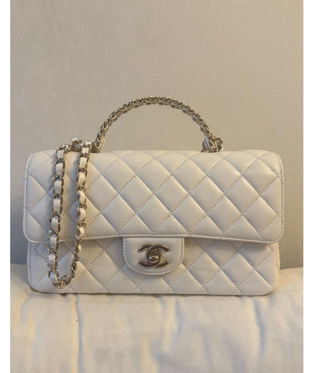 CHANEL Белая кожаная сумка с короткими ручками, фото 9