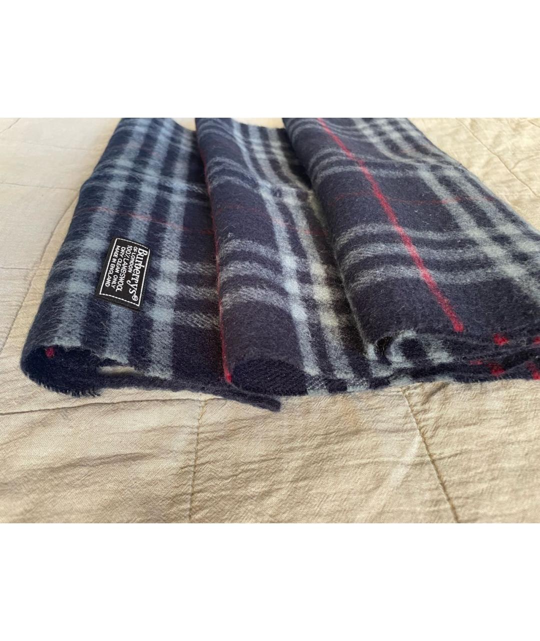BURBERRY Темно-синий шерстяной шарф, фото 5