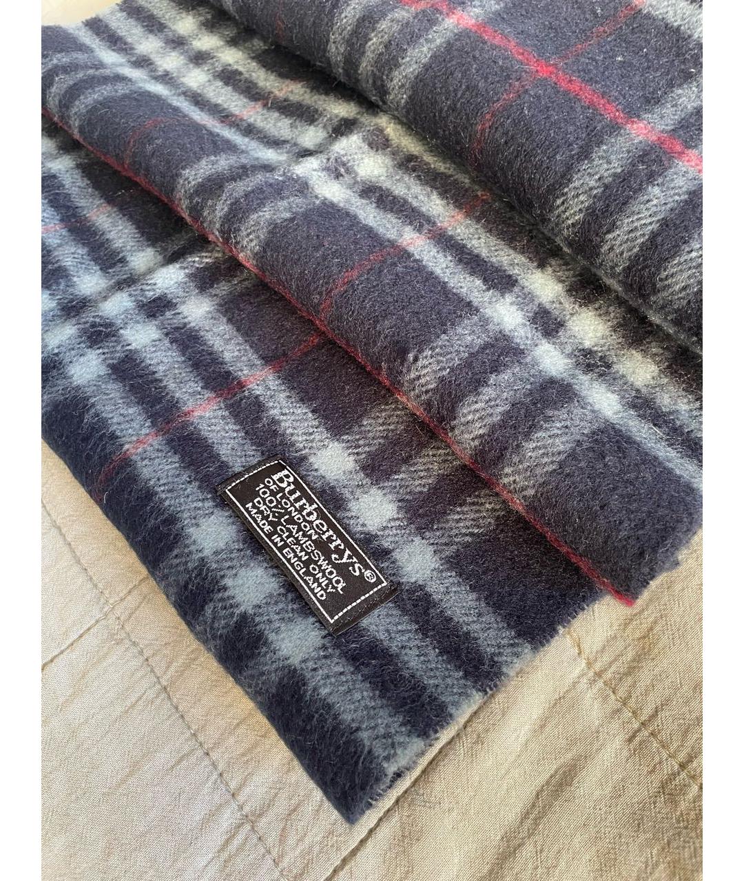 BURBERRY Темно-синий шерстяной шарф, фото 7