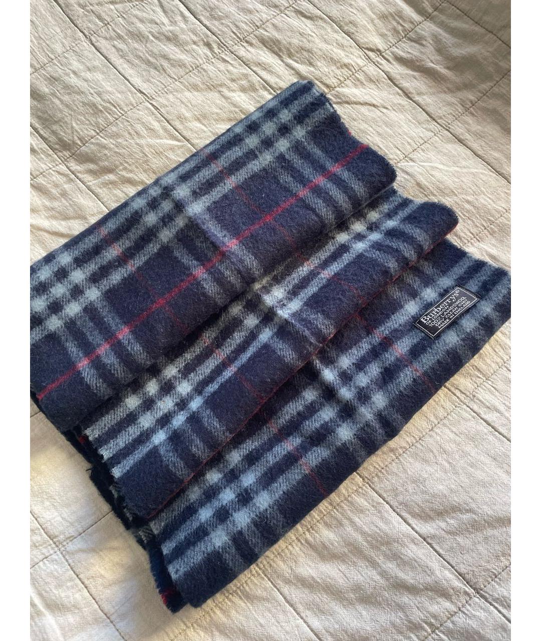 BURBERRY Темно-синий шерстяной шарф, фото 8