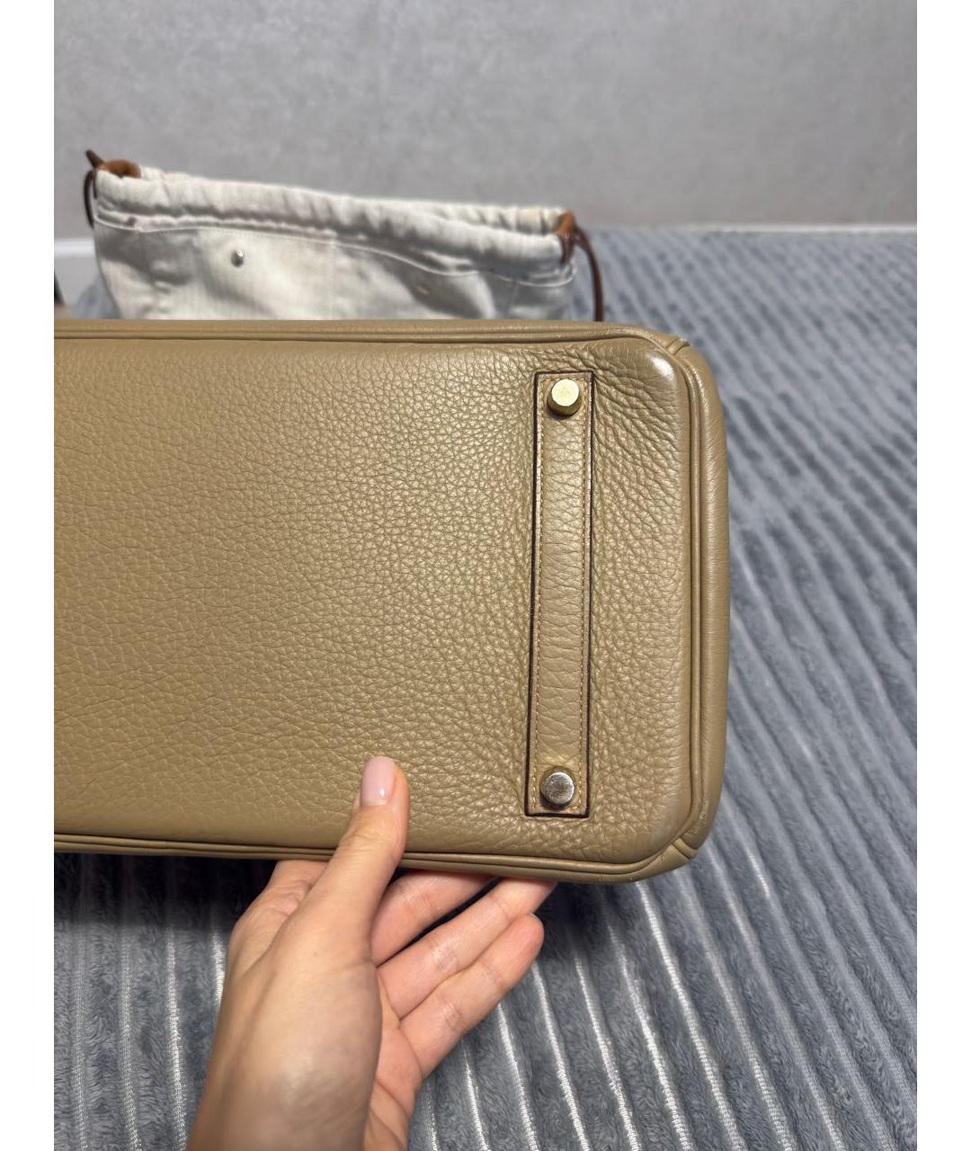 HERMES Бежевая кожаная сумка с короткими ручками, фото 6
