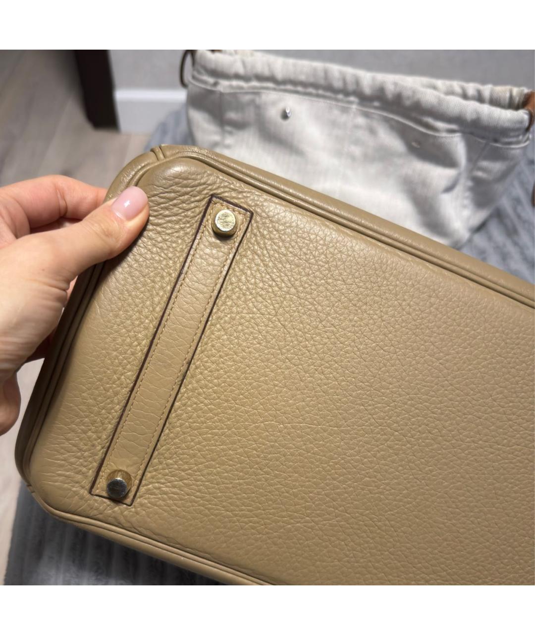 HERMES Бежевая кожаная сумка с короткими ручками, фото 7