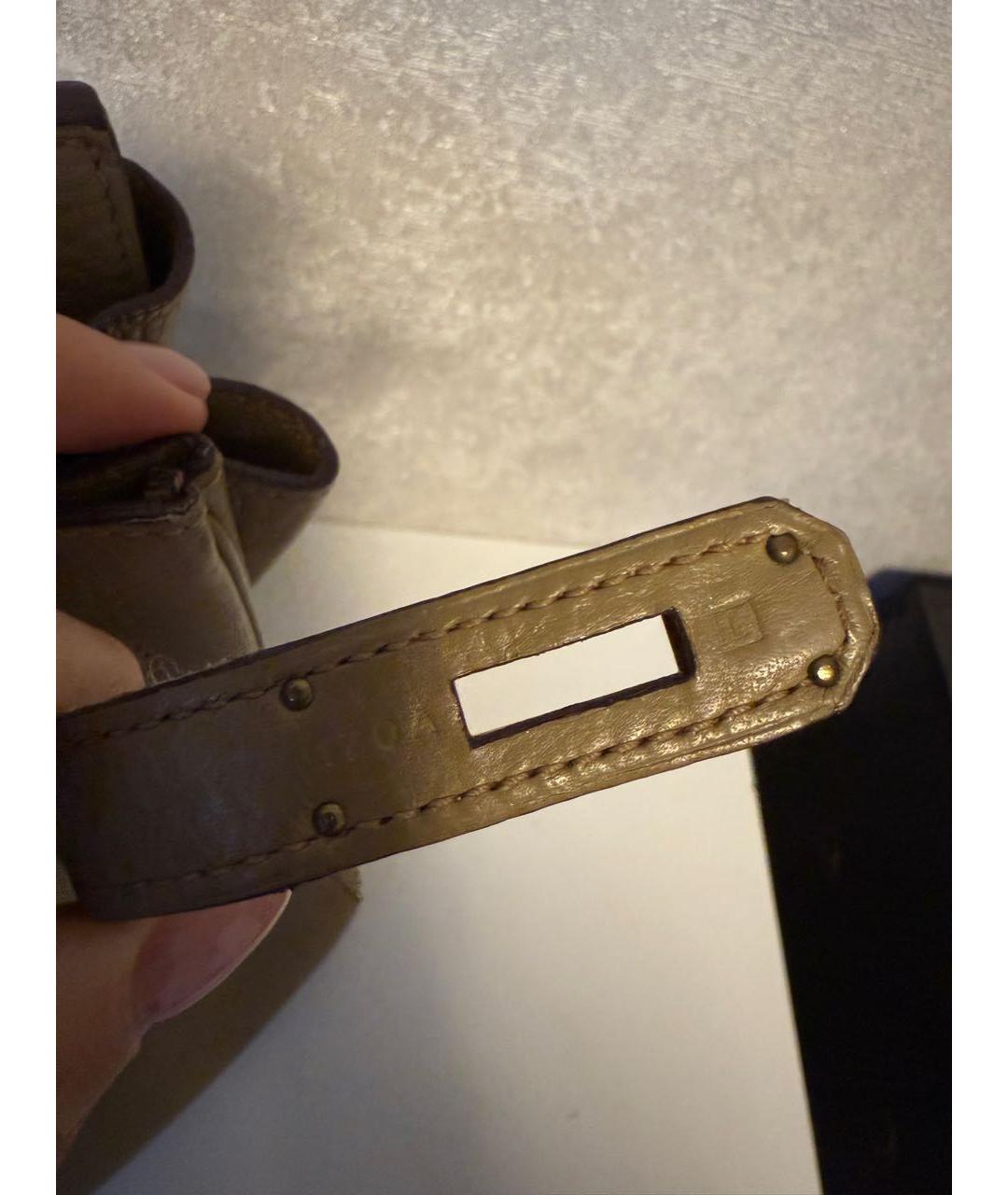 HERMES Бежевая кожаная сумка с короткими ручками, фото 4