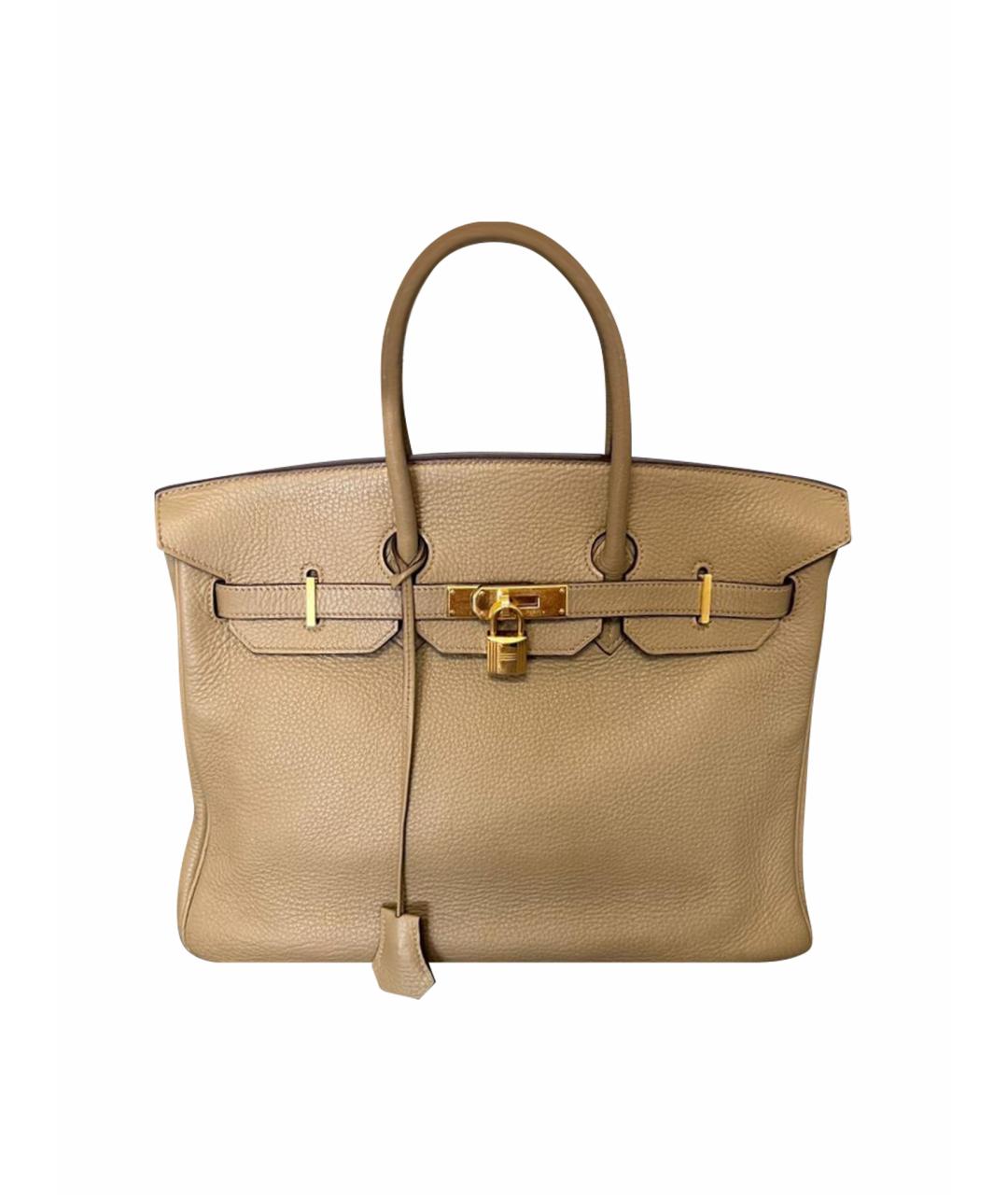 HERMES Бежевая кожаная сумка с короткими ручками, фото 1