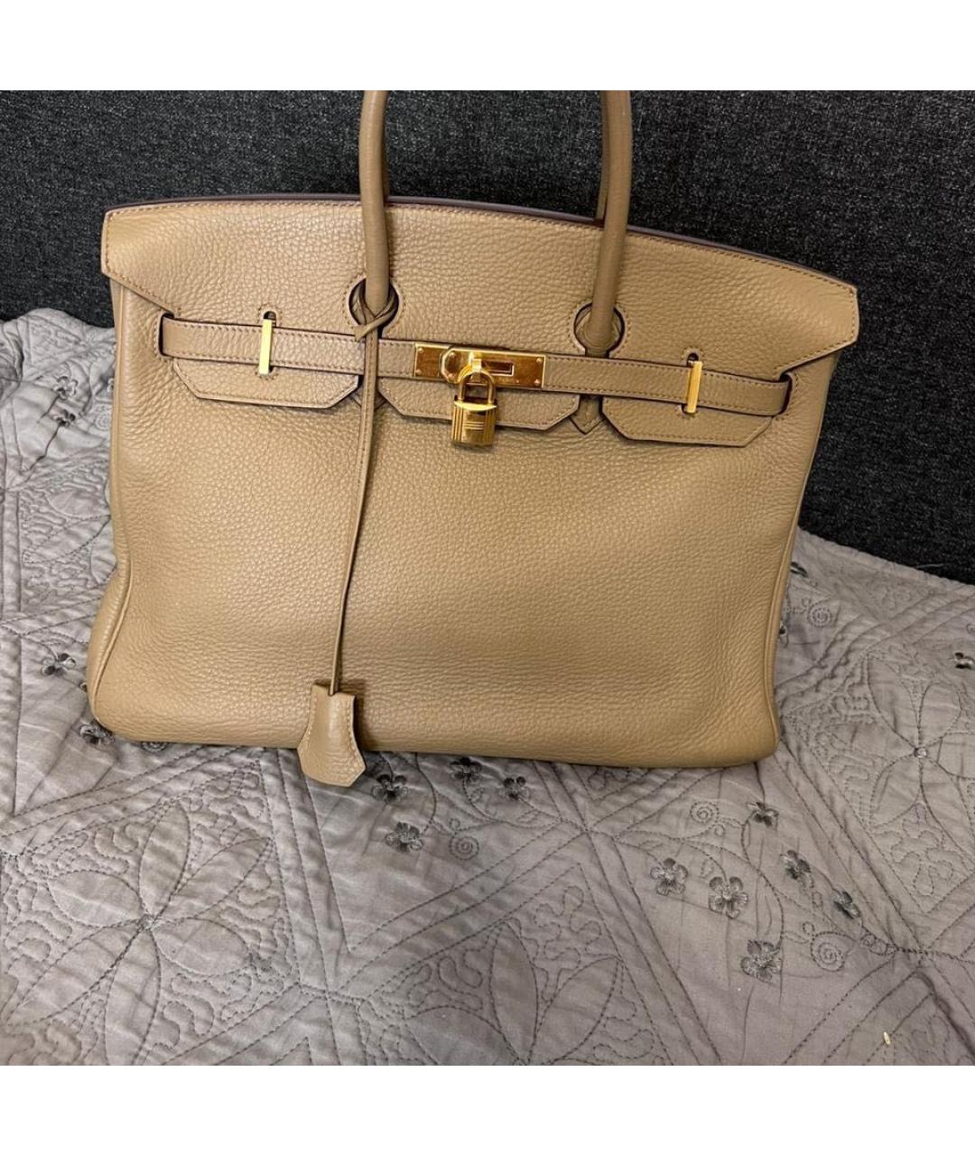 HERMES Бежевая кожаная сумка с короткими ручками, фото 9