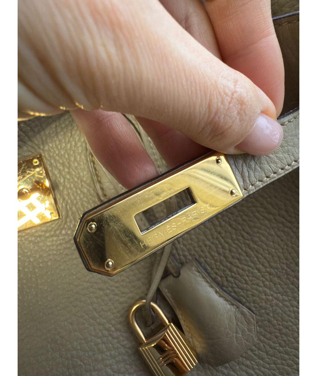HERMES Бежевая кожаная сумка с короткими ручками, фото 8