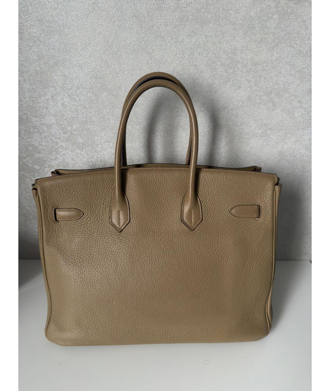 HERMES Бежевая кожаная сумка с короткими ручками, фото 2