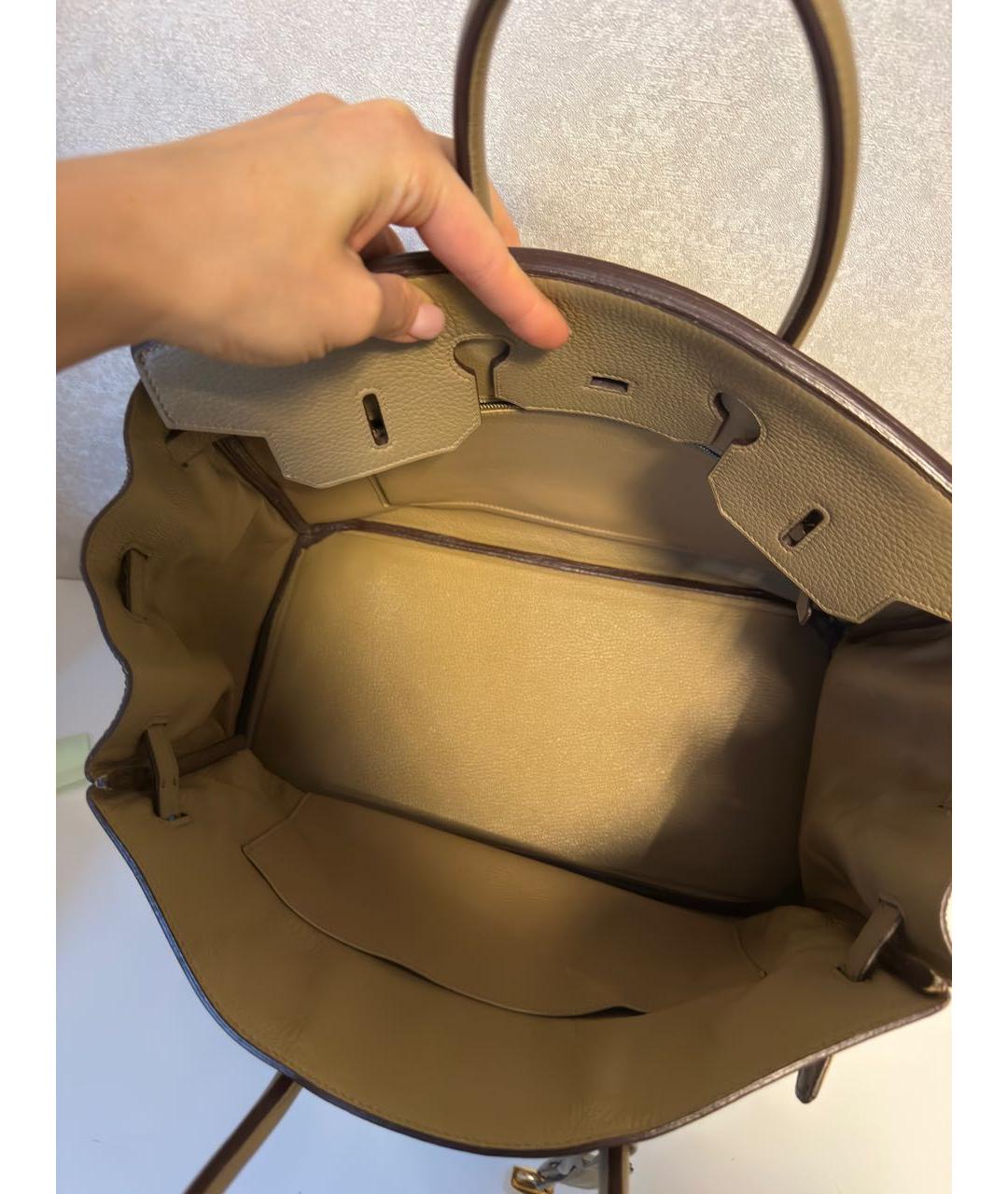HERMES Бежевая кожаная сумка с короткими ручками, фото 3