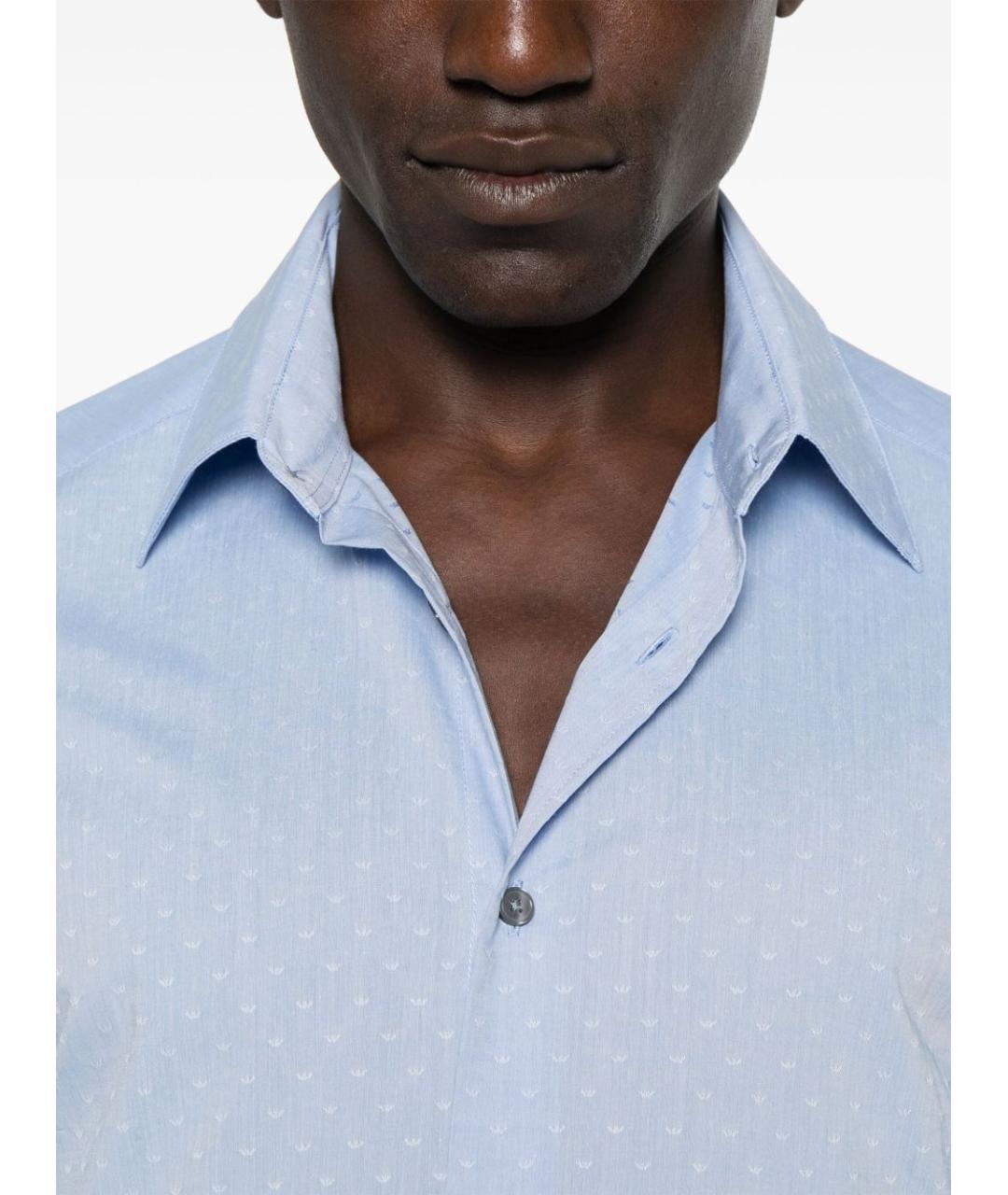 EMPORIO ARMANI Голубая хлопковая классическая рубашка, фото 3