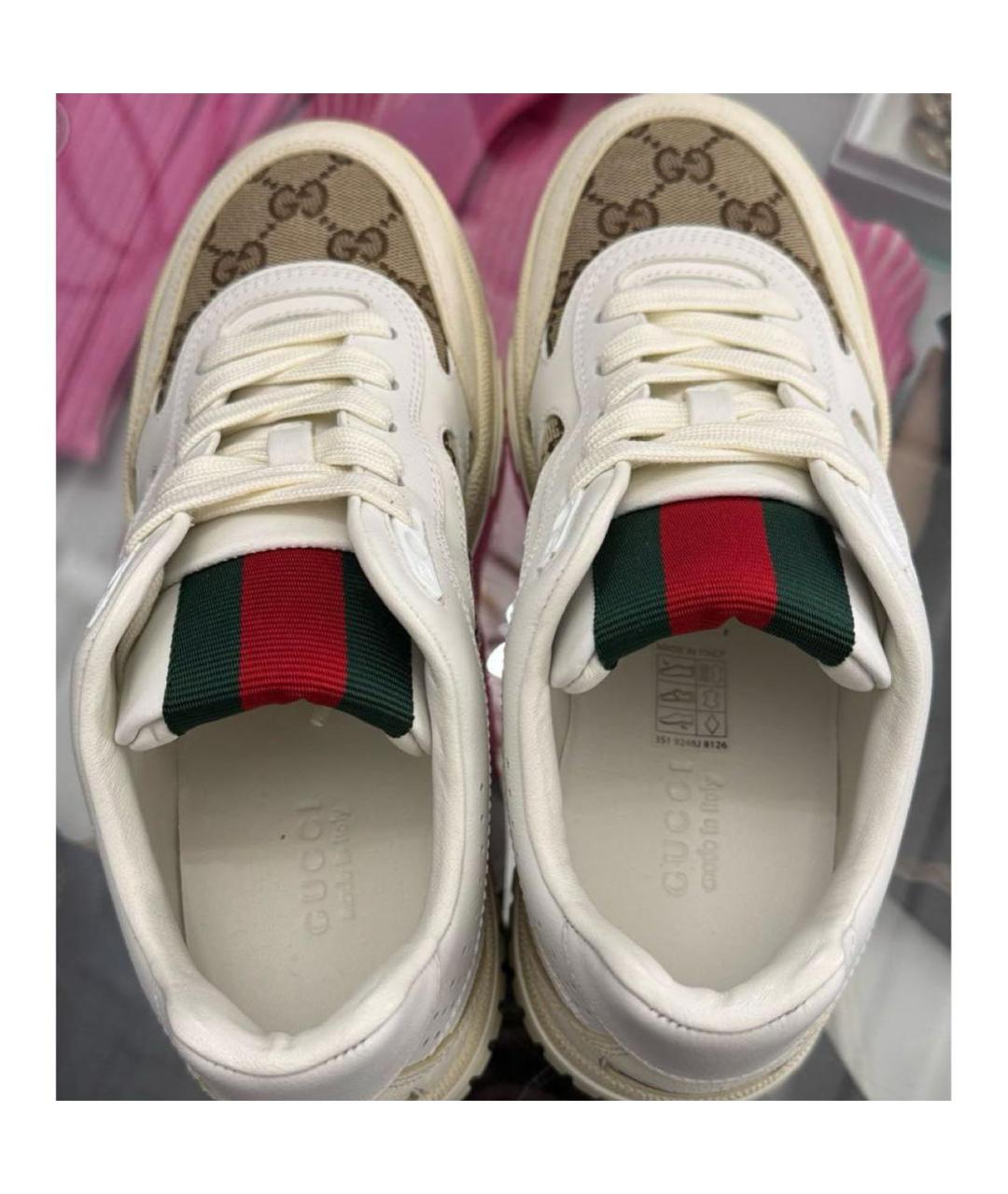 GUCCI Бежевые кожаные кеды, фото 6