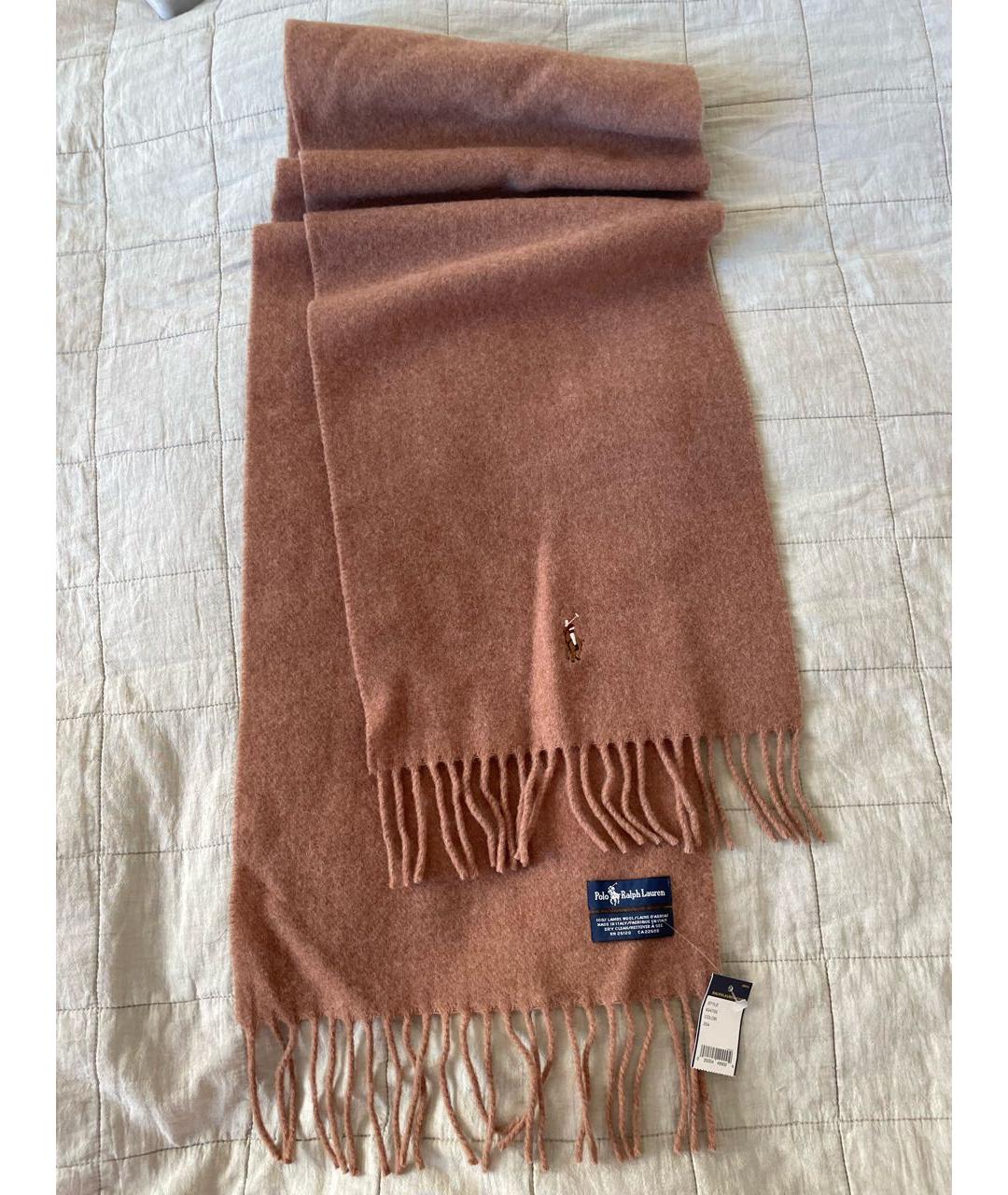POLO RALPH LAUREN Бежевый шерстяной шарф, фото 9