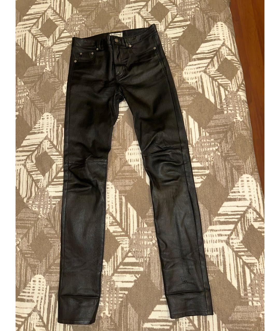 SAINT LAURENT Черные кожаные брюки узкие, фото 5