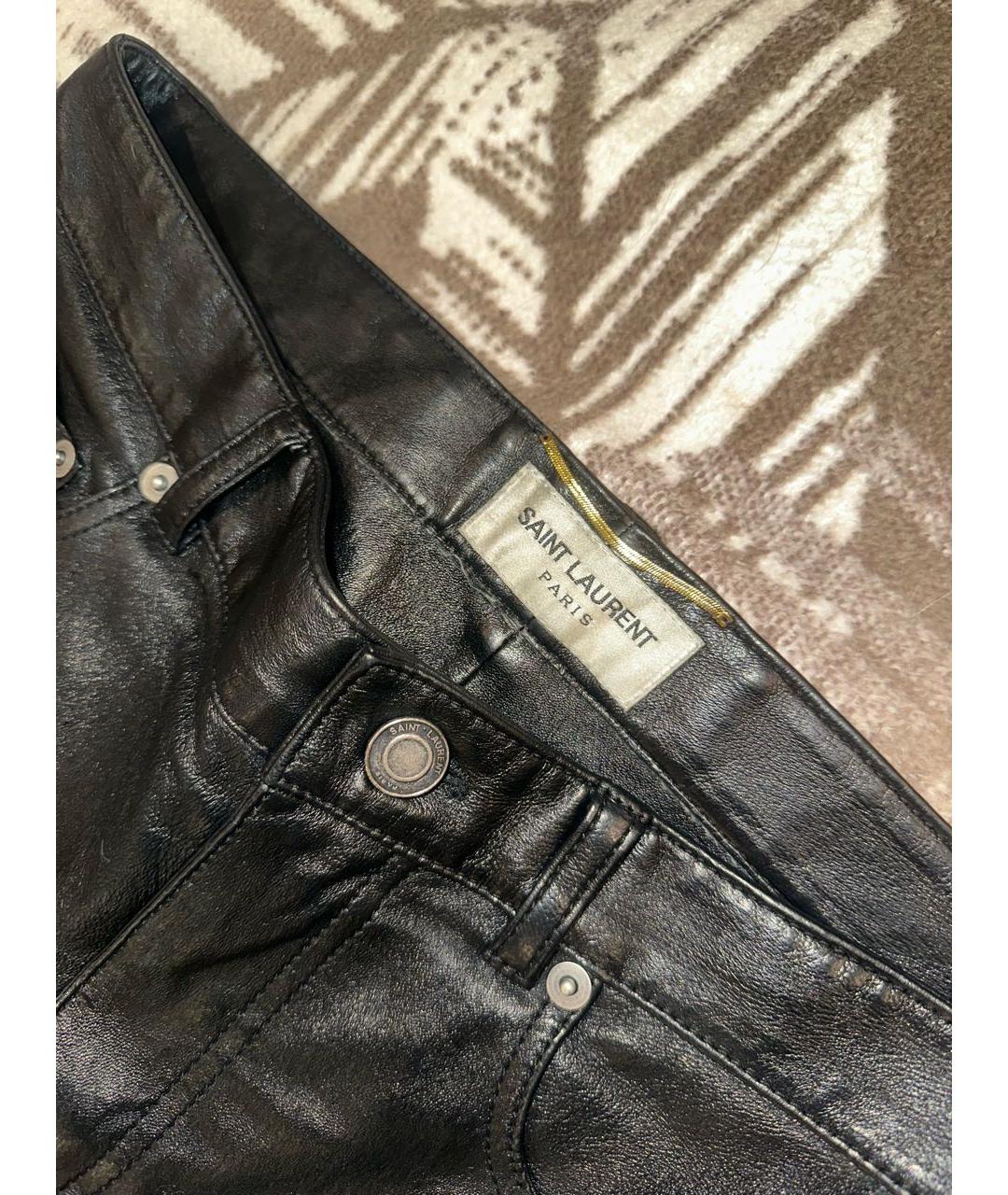 SAINT LAURENT Черные кожаные брюки узкие, фото 3