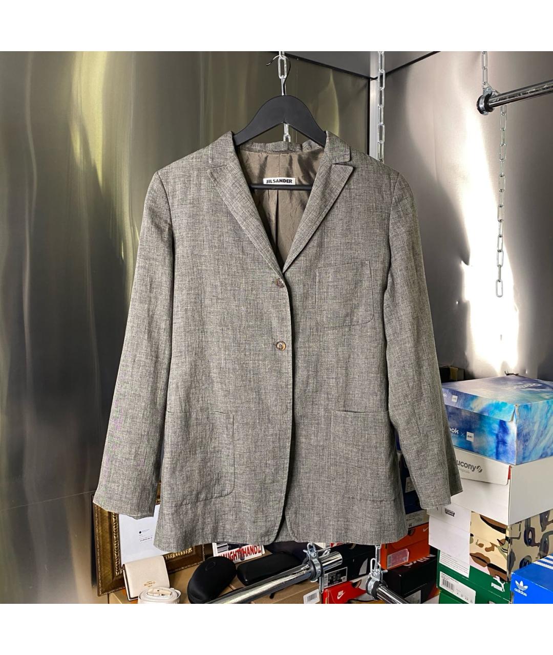 JIL SANDER Серый льняной жакет/пиджак, фото 9