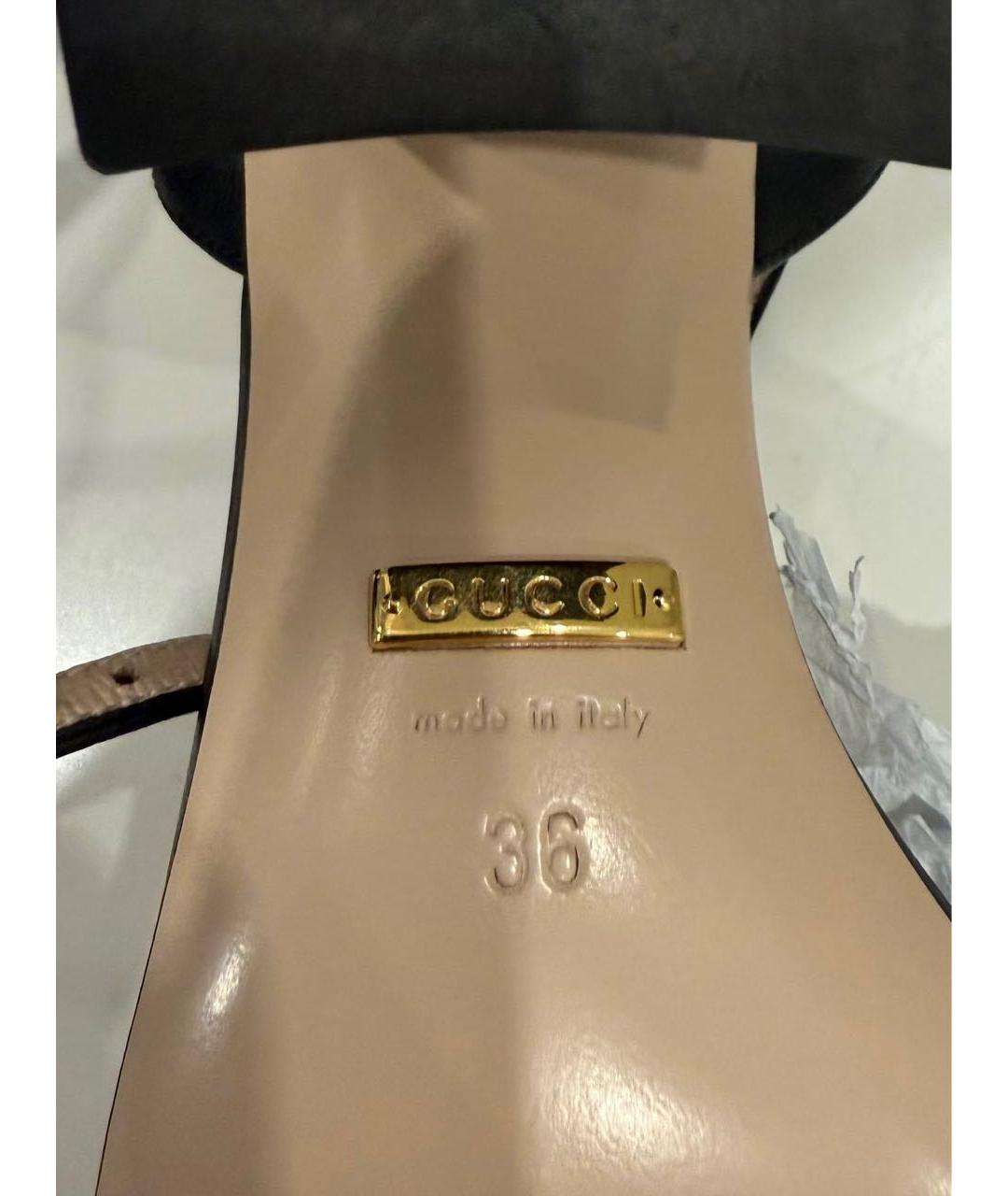 GUCCI Черные кожаные босоножки, фото 6