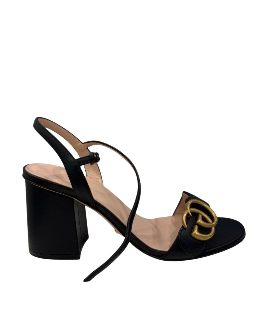 GUCCI Черные кожаные босоножки, фото 1