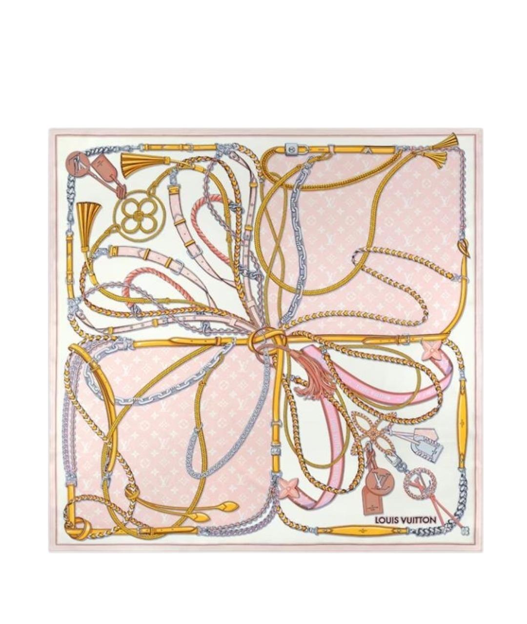 LOUIS VUITTON Розовый шелковый шарф, фото 1