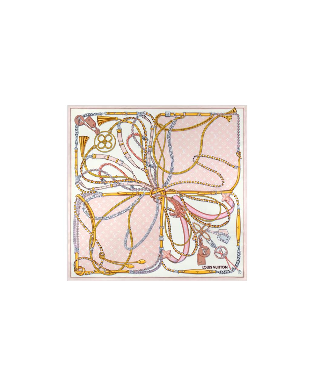 LOUIS VUITTON Розовый шелковый шарф, фото 4