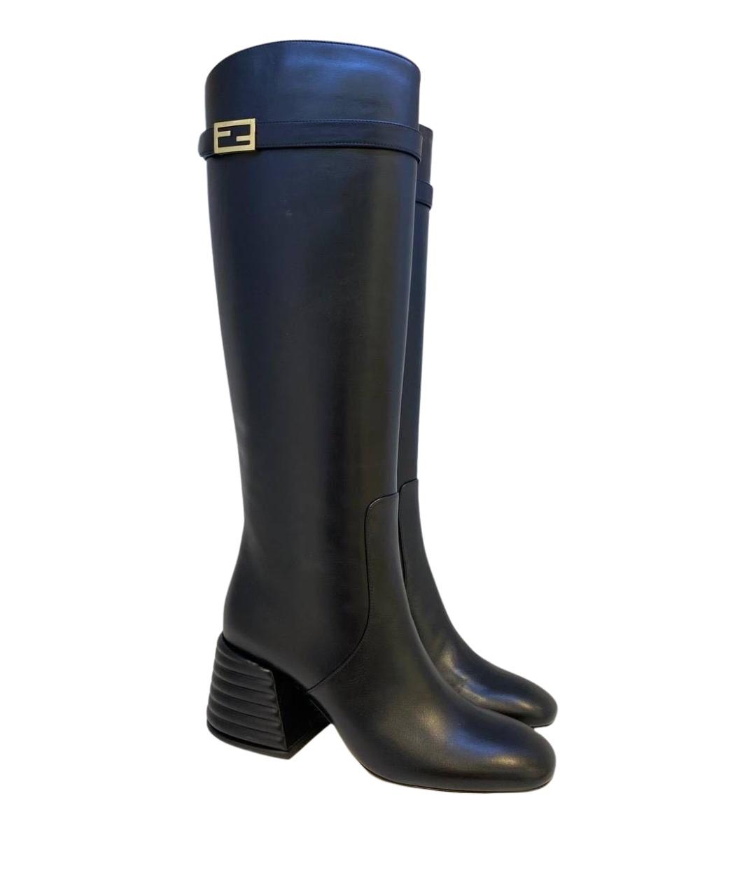 FENDI Черные кожаные сапоги, фото 1