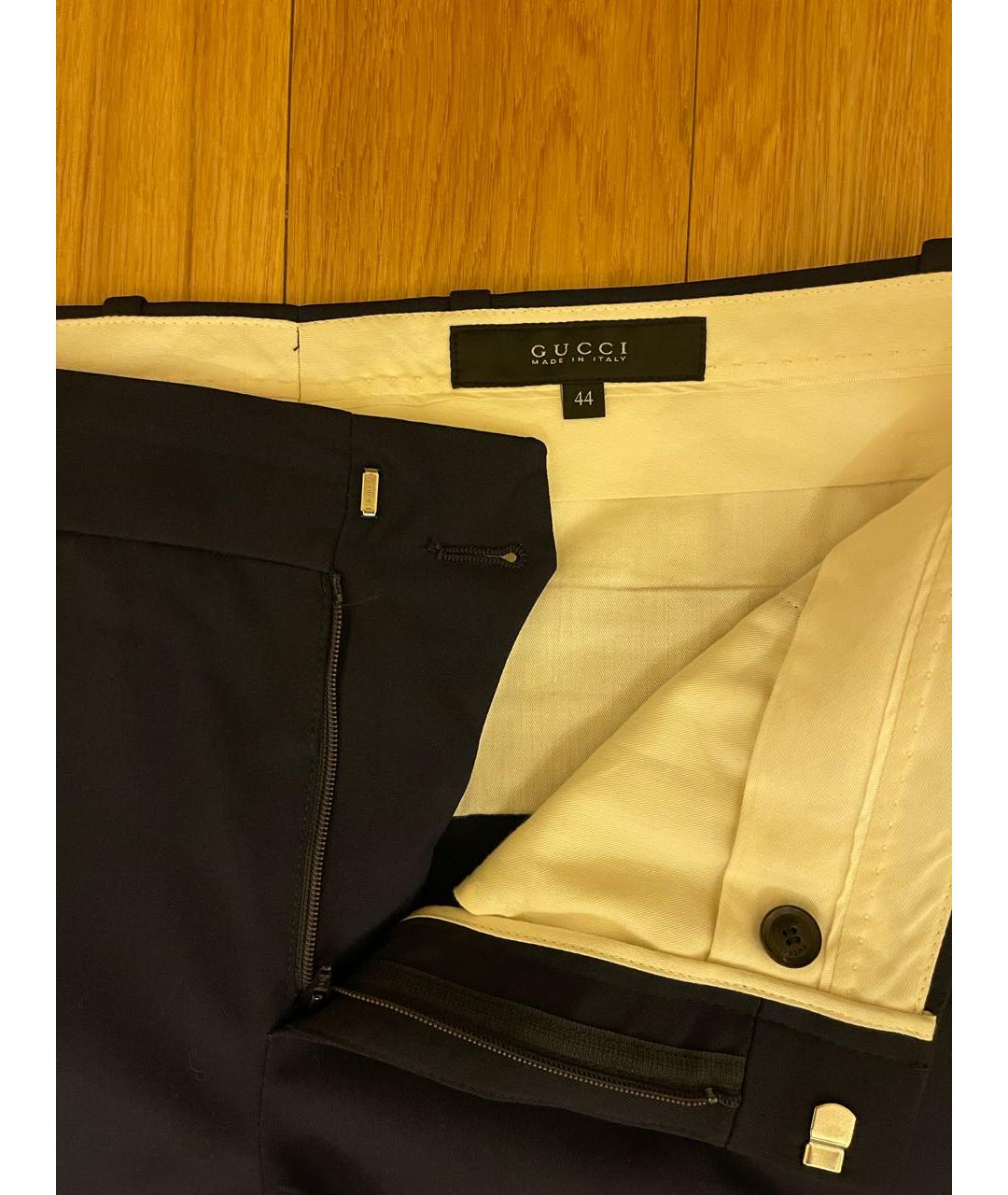 GUCCI Темно-синие шерстяные прямые брюки, фото 3